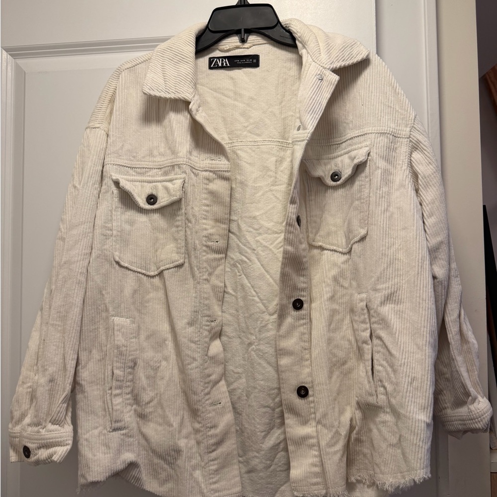 Zara Women's Cream Corduroy Jean Jacket